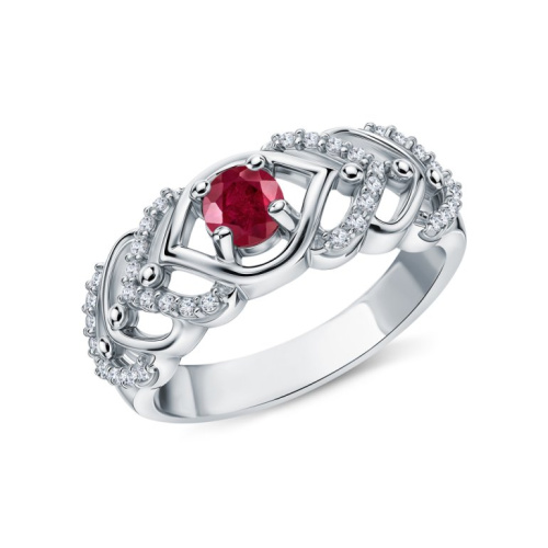 Серебряное кольцо с рубином и фианитами