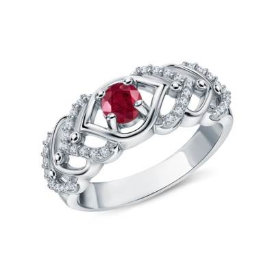 Серебряное кольцо с рубином и фианитами