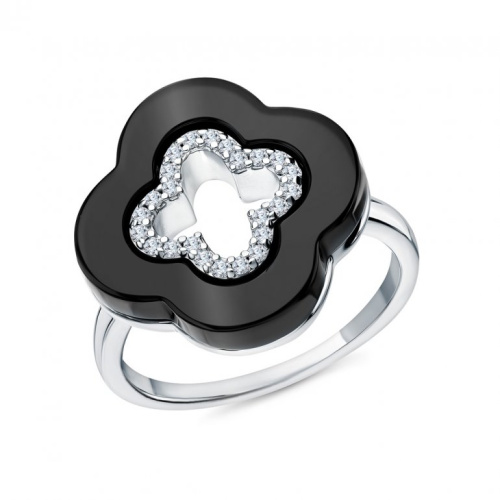 Серебряное кольцо с фианитами и керамикой