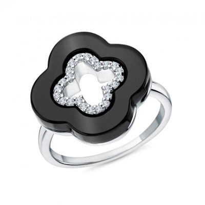 Серебряное кольцо с фианитами и керамикой