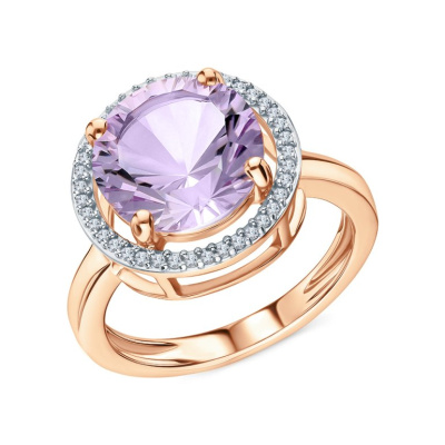 Серебряное кольцо с фианитами и аметистами природными