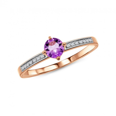 Золотое кольцо с природным аметистом и фианитами