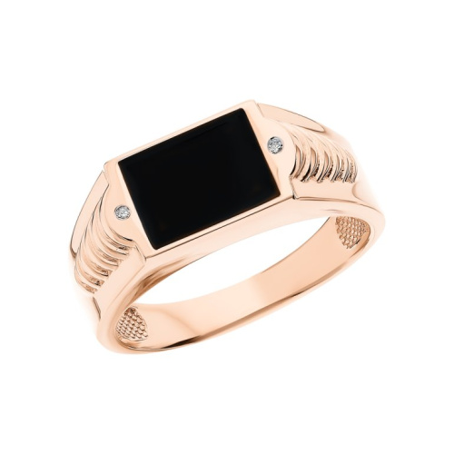 Золотое кольцо с бриллиантами природными и эмалью