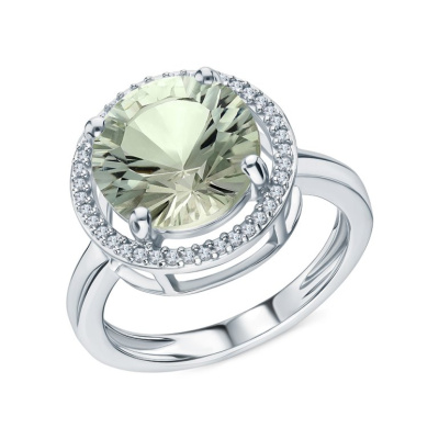 Серебряное кольцо с фианитами и аметистами природными