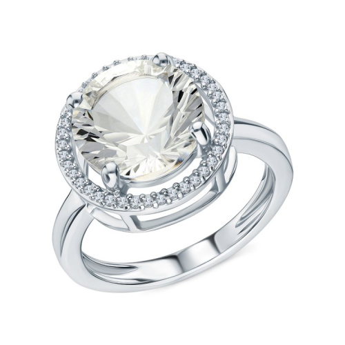 Серебряное кольцо с фианитами и кварцами природными