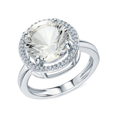 Серебряное кольцо с фианитами и кварцами природными