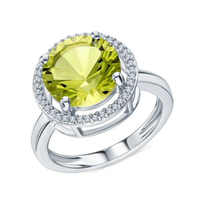 Серебряное кольцо с фианитами и кварцами природными