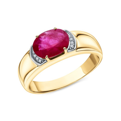Золотое кольцо с бриллиантами природными и рубинами природными