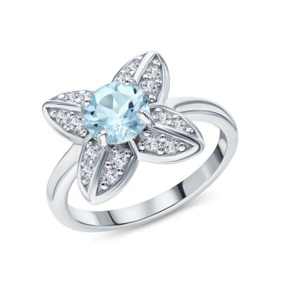 Серебряное кольцо с фианитами и топазами природными