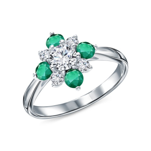 Серебряное кольцо с фианитами и агатами природными