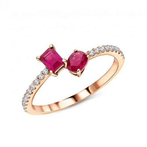 Золотое кольцо с бриллиантами природными и рубинами природными