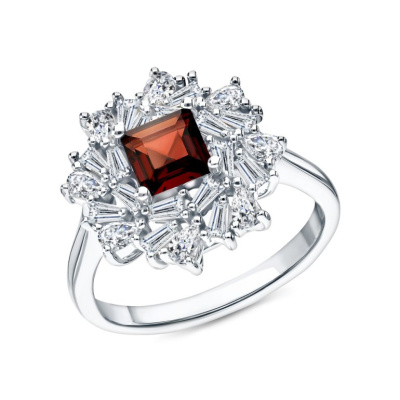 Серебряное кольцо с фианитами и гранатами природными