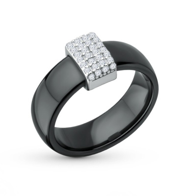 Керамическое кольцо с фианитами и керамикой