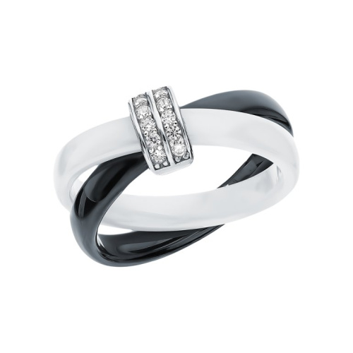 Керамическое кольцо с фианитами и керамикой