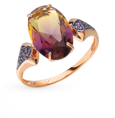 Золотое кольцо с фианитами и аметрином гитротермальным