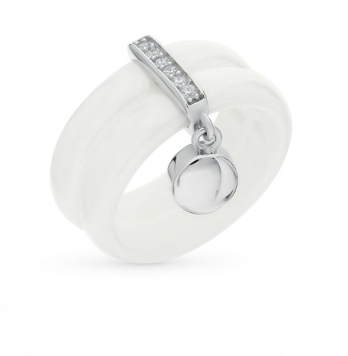 Керамическое кольцо с фианитами и керамикой