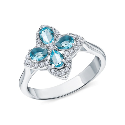 Серебряное кольцо с фианитами и топазами природными