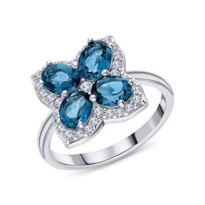 Серебряное кольцо с фианитами и топазами природными