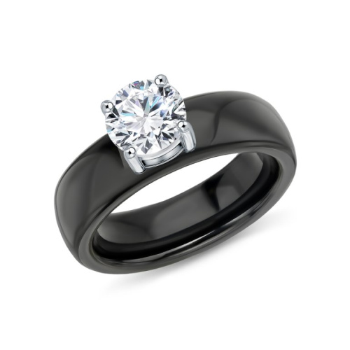 Керамическое кольцо с фианитом и элементом из стали