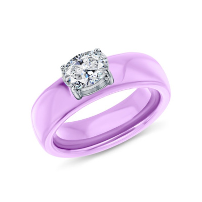 Керамическое кольцо с фианитом и элементом из стали