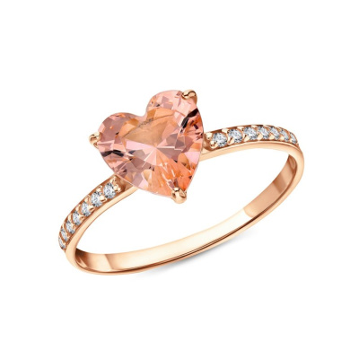 Золотое кольцо с фианитами и наноситалом морганит