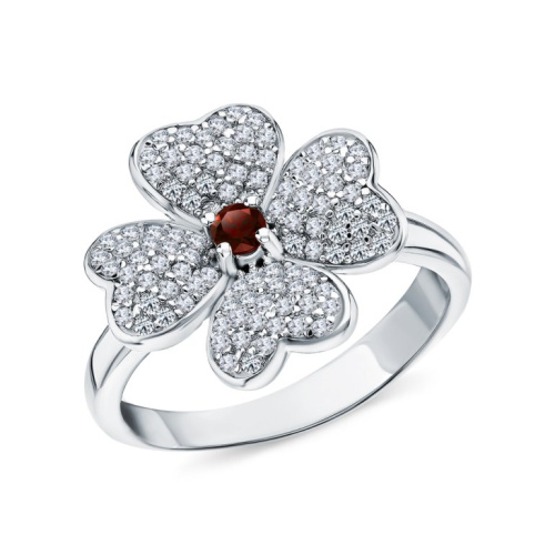 Серебряное кольцо с фианитами и гранатами природными