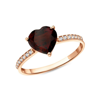 Золотое кольцо с фианитами и природным гранатом