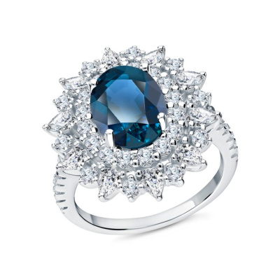 Серебряное кольцо с фианитами и топазами природными