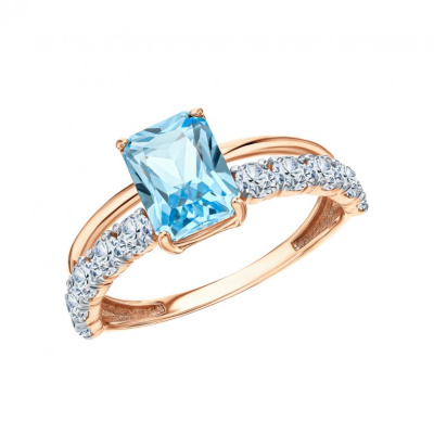 Золотое кольцо с фианитами и топазом природным