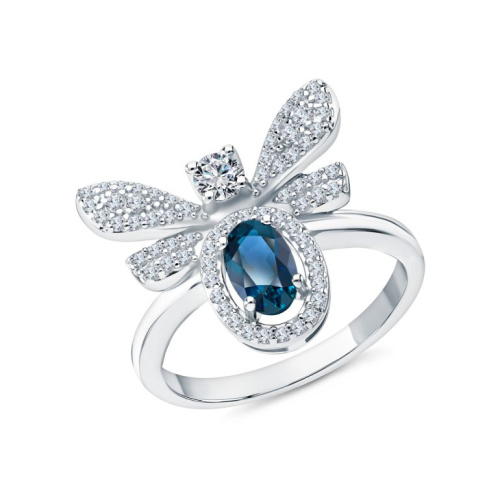 Серебряное кольцо с фианитами и топазами природными