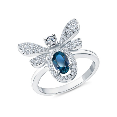 Серебряное кольцо с фианитами и топазами природными