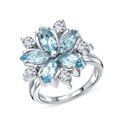 Серебряное кольцо с фианитами и топазами природными