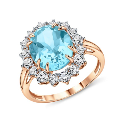 Золотое кольцо с топазами природными и горными хрусталями природными