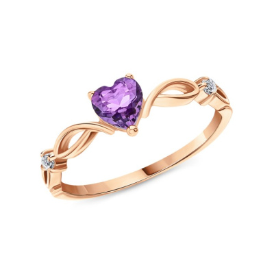 Серебряное кольцо с фианитами и аметистами природными