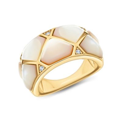 Серебряное кольцо с фианитами и перламутром природным