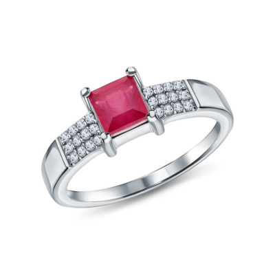 Серебряное кольцо с фианитами и рубинами природными