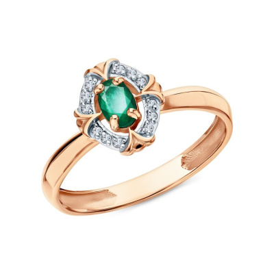 Золотое кольцо с бриллиантами природными и изумрудами природными