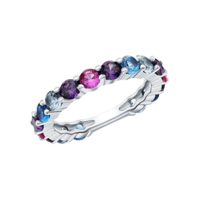 Серебряное кольцо с фианитами, синтетическим корундом и синтетической шпинелью