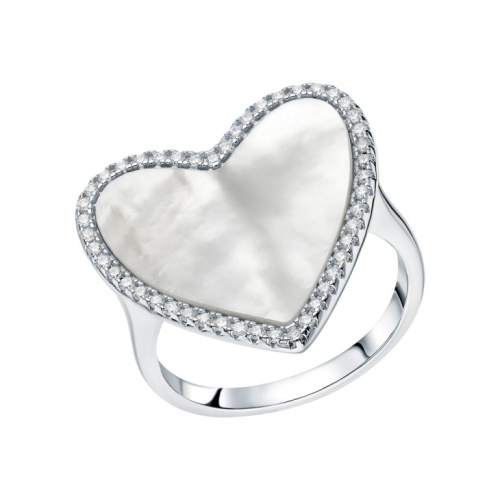 Серебряное кольцо с фианитами и перламутром природным