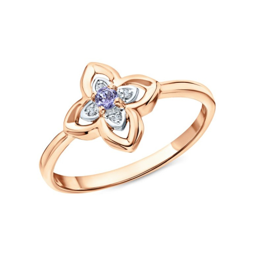 Серебряное кольцо с бриллиантами природными и танзанитами природными