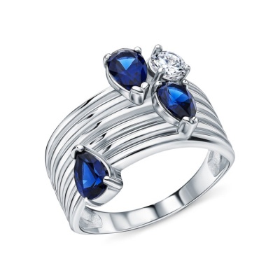 Серебряное кольцо с фианитами и ситаллами