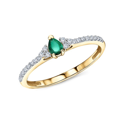 Золотое кольцо с бриллиантами природными и изумрудами природными