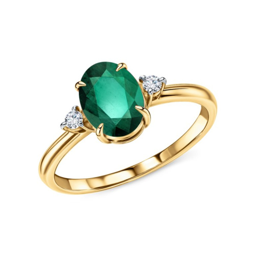 Золотое кольцо с бриллиантами природными и изумрудами природными