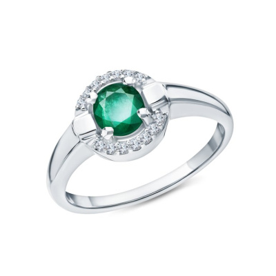 Серебряное кольцо с фианитами и изумрудами природными