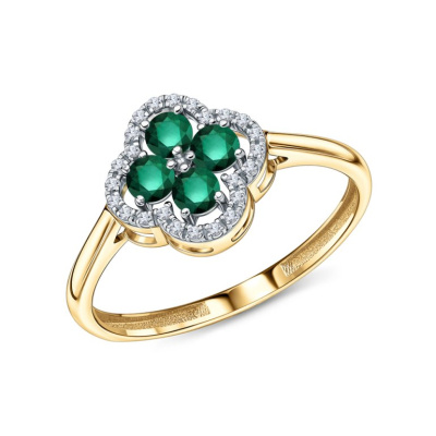 Золотое кольцо с бриллиантами природными и изумрудами природными