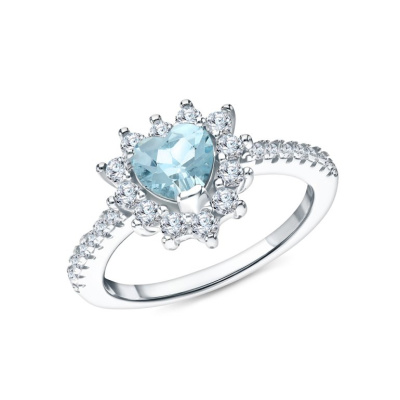 Серебряное кольцо с фианитами и топазами природными