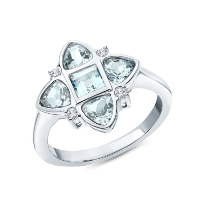 Серебряное кольцо с фианитами и топазами природными