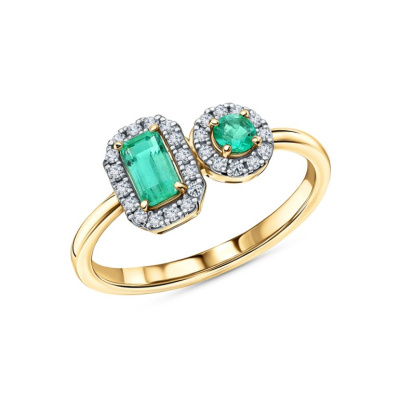 Золотое кольцо с бриллиантами природными и изумрудами природными