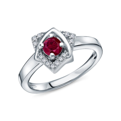 Серебряное кольцо с фианитами и рубином природным