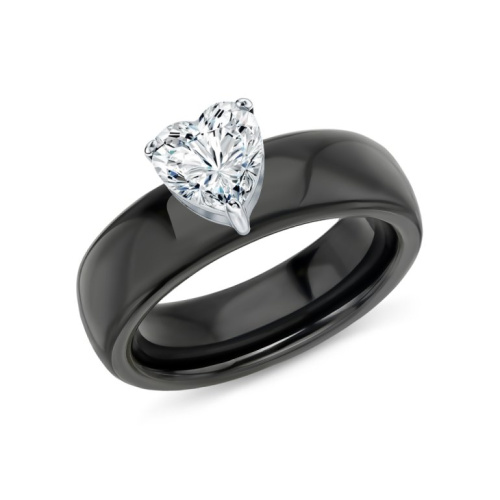 Керамическое кольцо с фианитом и элементом из стали